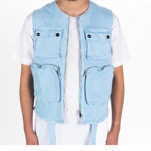 Pheelings Light Blue Men’s Utility Vest Jacket Cotton Size Small